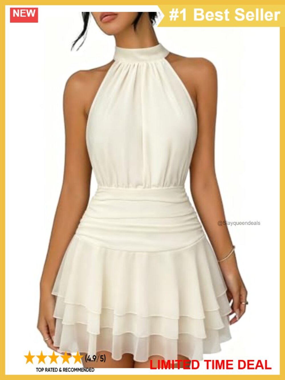Chiffon Halter Backless Mini Dress Tiered Ruffle Party Dress